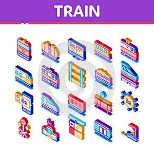 Train Rail Transport Isometric Icons Set Vector