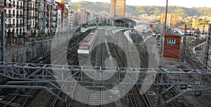 Train. Railroad tracks and catenary