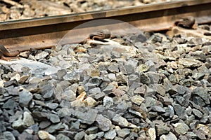 Train Railroad tracks closeup.The length of the railway track.Railroad.Train