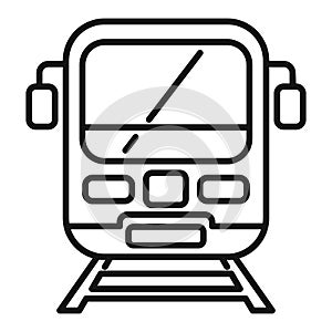 Train on rails icon outline vector. Railway crossing