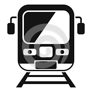 Train on rails icon simple vector. Railway crossing