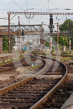 Train rails leaving the Gara de Nord train station 