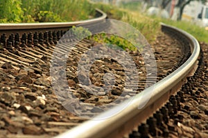 Train rails with rocks