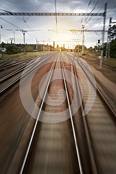 Train Rails Sunset Blurred Motion