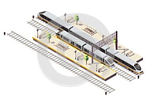 Train Railway Isometric Composition