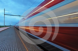 Train in railway at speed