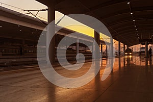 Train On The Railway Station At Night