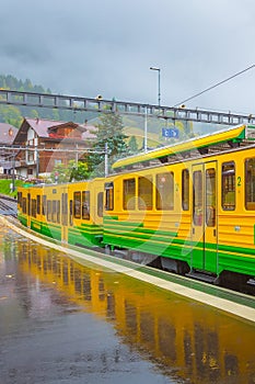 Train in railway station in Wengen, Switzerland