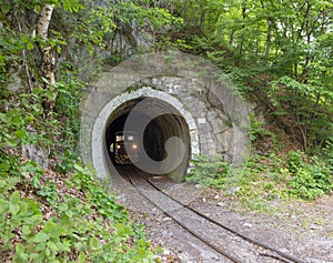 Train in railway tunnel in Lillafured