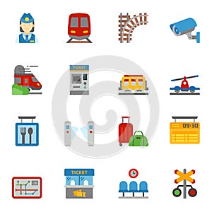 Train and railways flat color icon set 2.