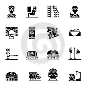 Train and railways glyph icon set 1.