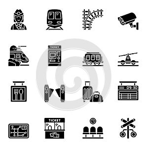 Train and railways glyph icon set 2.