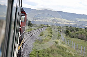 Train rounding bend in the track