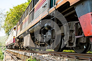 Train running on the death railway at Kanchanaburi, Thailand