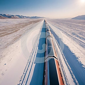 The train rushes through the snowy desert. Generative AI