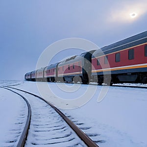 The train rushes through the snowy desert. Generative AI