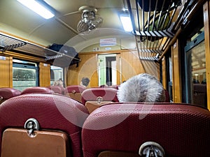 Train seat in local train, Travel transportation concept, Thailand