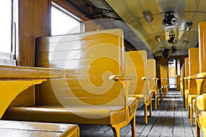 Train seats in the old train.