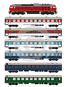 Train set passenger waggons and locomotive