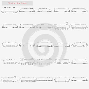 Train Set vector style line icons on white