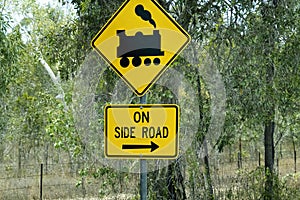 Train On Side Road Highway Sign