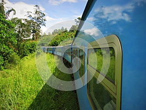 Train side view in upcountry with couds