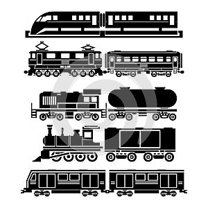 Train, sky train, subway vector icons set. Passenger and public transport symbols