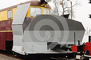 Train snowplow, old train with shovel in front