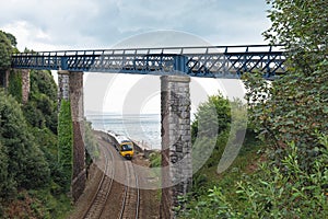 Train on a spectacular route in Devon UK