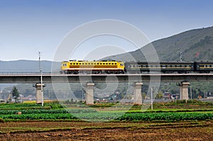 Train speeding through nature