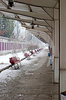 Cleared of snow bench's from Gara de Nord  photo