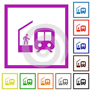 Train station flat framed icons