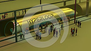 Train station and Hyperloop. Passengers waiting for the train. Futuristic technology for high-speed transport photo