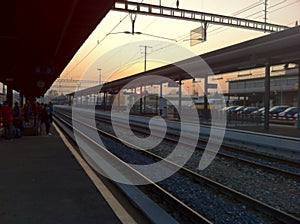 Train station, Mendrisio, Switzerland at sunset.