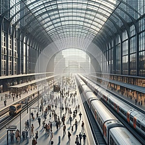 Train station platform with passengers on a transparent backgou photo
