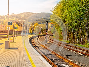 Train station platform in Tanvald, Czech Republic