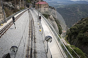 Train-station and railroad of the Cremallera de Montserrat train, Catalonia, Spain photo