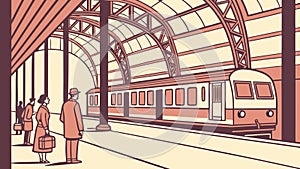 Train station scene, commuters and train platform, vector design Generative AI