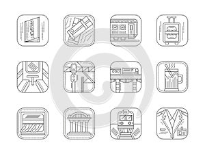 Train station and service flat line icons