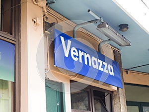 Train station sign Vernazza Cinque Terre Italy