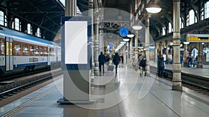 Train Station Timetable Display Mockup, Real-Time Updates, AI Created photo