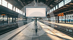 Train Station Timetable Display Mockup, Real-Time Updates, AI Created photo