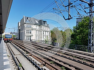 Train at the station with the White House