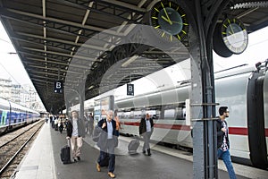 Train stop waiting in terminal for send and receive passenger at platform of Gare de Paris-Est