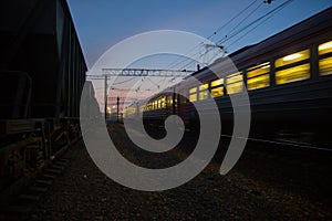 Train and sunset photo