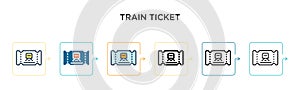 Train ticket vector icon in 6 different modern styles. Black, two colored train ticket icons designed in filled, outline, line and