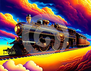 Train to rainbow clouds - AI generated artwork