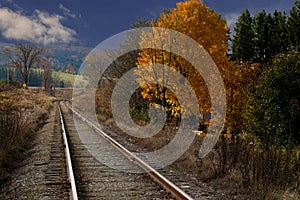 Train track in Caledon, Ontario, Canada, in the fall season photo