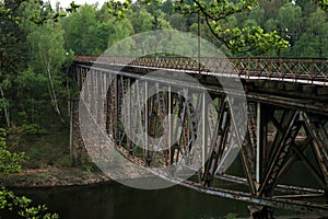 Train track on the historic iron railway bridge - Pilchowice Lake - Lower Silesia, Poland.