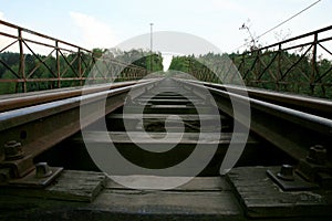 Train track on the historic iron railway bridge - Pilchowice Lake - Lower Silesia, Poland.